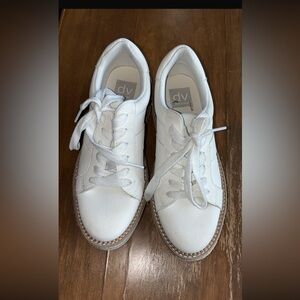 DV by Dolce Vita White Leather Sneakers with Tan Trim